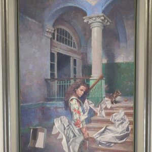 Format: 100×73 cm – Cena: 413.000 din – Ulje na platnu Slika Vase Dolovačkog „Ars poetika“, rađena tehnikom ulje na platnu, 2023. godine, format 100×73 cm, cena 413.000 dinara.