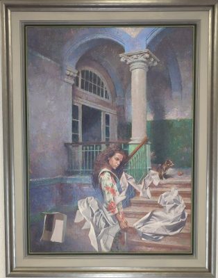 Format: 100×73 cm – Cena: 413.000 din – Ulje na platnu Slika Vase Dolovačkog „Ars poetika“, rađena tehnikom ulje na platnu, 2023. godine, format 100×73 cm, cena 413.000 dinara.