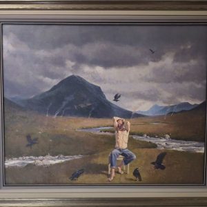 Format: 73×92 cm – Cena: 389.400 din – Ulje na platnu Slika Vase Dolovačkog „Glasovi iz daljina“, rađena tehnikom ulje na platnu, 2021. godine, format 73×92 cm, cena 389.400 dinara.