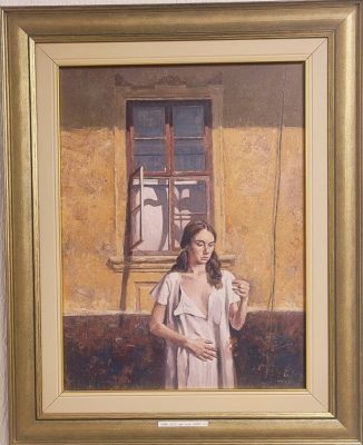 Format: 60×45 cm – Cena: 141.600 din – Ulje na platnu Slika Vase Dolovačkog „Igra“, rađena tehnikom ulje na platnu, 2023. godine, format 60×45 cm, cena 141.600 dinara.