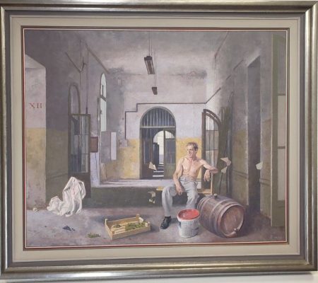 Format: 81×100 cm – Cena: 413.000 din – Ulje na platnu Slika Vase Dolovačkog „In honorem“, rađena tehnikom ulje na platnu, 2022. godine, format 81×100 cm, cena 413.000 dinara.