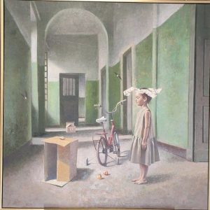 Format: 100×100 cm – Cena: 472.000 din – Ulje na platnu Slika Vase Dolovačkog „Iščekivanje“, rađena tehnikom ulje na platnu, 2022. godine, format 100×100 cm, cena 472.000 dinara.