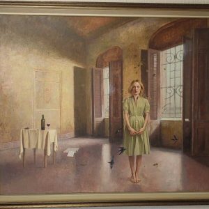 Format: 130×97 cm – Cena: 649.000 din – Ulje na platnu Slika Vase Dolovačkog „Izgubljeni sonet“, rađena tehnikom ulje na platnu, 2023. godine, format 130×97 cm, cena 649.000 dinara.