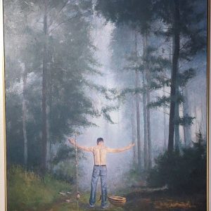 Format: 162×230 cm – Cena: 944.000 din – Ulje na platnu Slika Vase Dolovačkog „Povratak“, ulje na platnu, 2021, format 162×230 cm, cena 944.000 dinara.