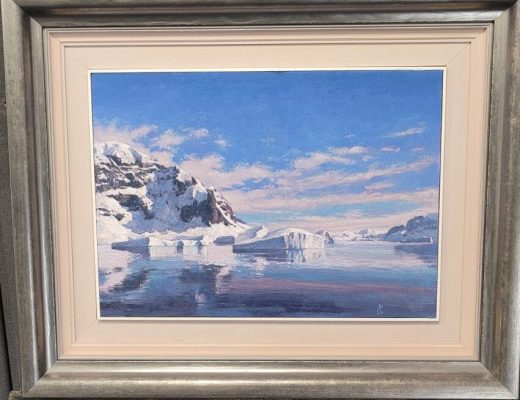 Format: 30×41 cm – Cena: 59.000 din – Ulje na platnu Slika Vase Dolovačkog „Tišina je plava“, rađena tehnikom ulje na platnu, 2025. godine, format 30×41 cm, cena 59.000 dinara.