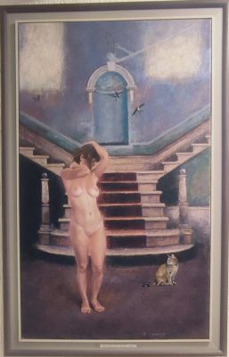 Format: 60×100 cm – Cena: 354.000 din – Ulje na platnu Umetnička slika Vase Dolovačkog „Tišina osame“, ulje na platnu, 2023, format 60×100 cm, cena 354.000 dinara.