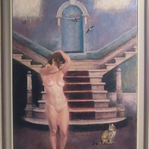 Format: 60×100 cm – Cena: 354.000 din – Ulje na platnu Umetnička slika Vase Dolovačkog „Tišina osame“, ulje na platnu, 2023, format 60×100 cm, cena 354.000 dinara.