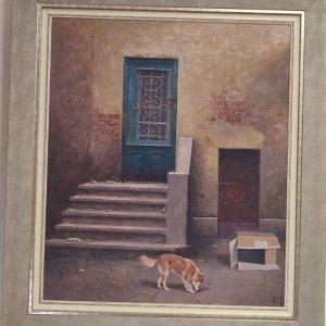 Format: 70×60 cm sa ramom – Cena: 200.600 din – Ulje na platnu Umetnička slika Vase Dolovačkog „Zarobljeni“, ulje na platnu, 2025, format 70×60 cm sa ramom, cena 200.600 dinara.